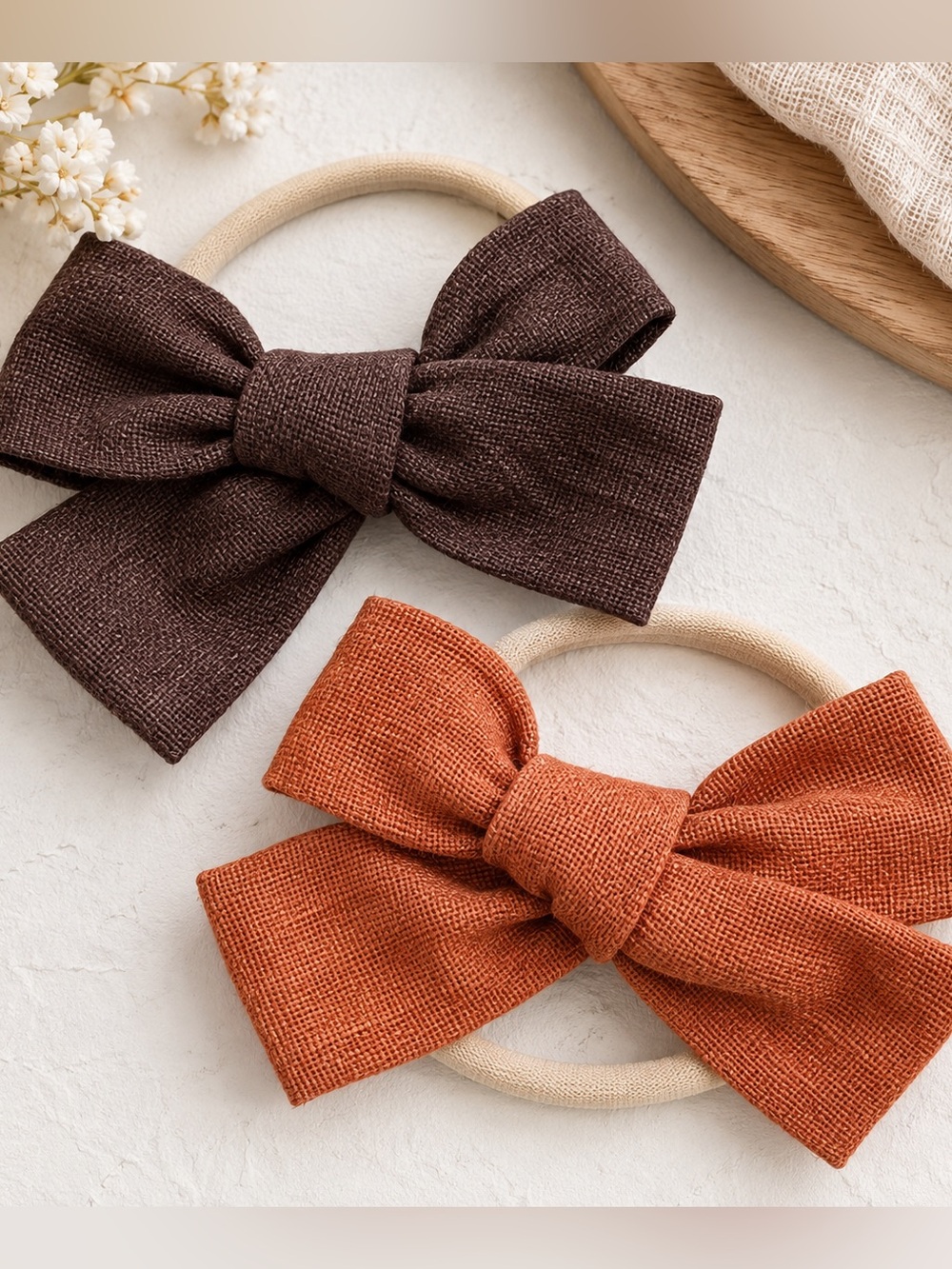 Baby Girl Bow Headbands Set Brown Rust Orange Neutral Nylon Hair Bows